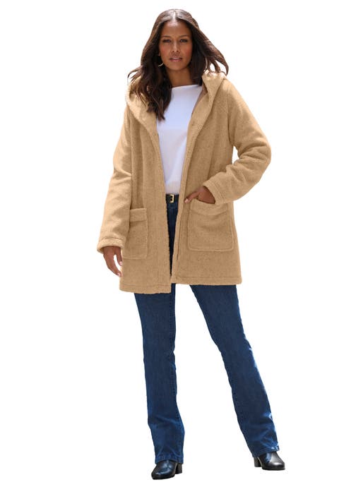 Plus Size Hooded Teddy Fleece Coat