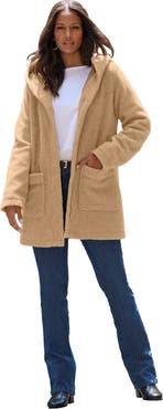 Roaman's Plus Size Hooded Teddy Fleece Coat