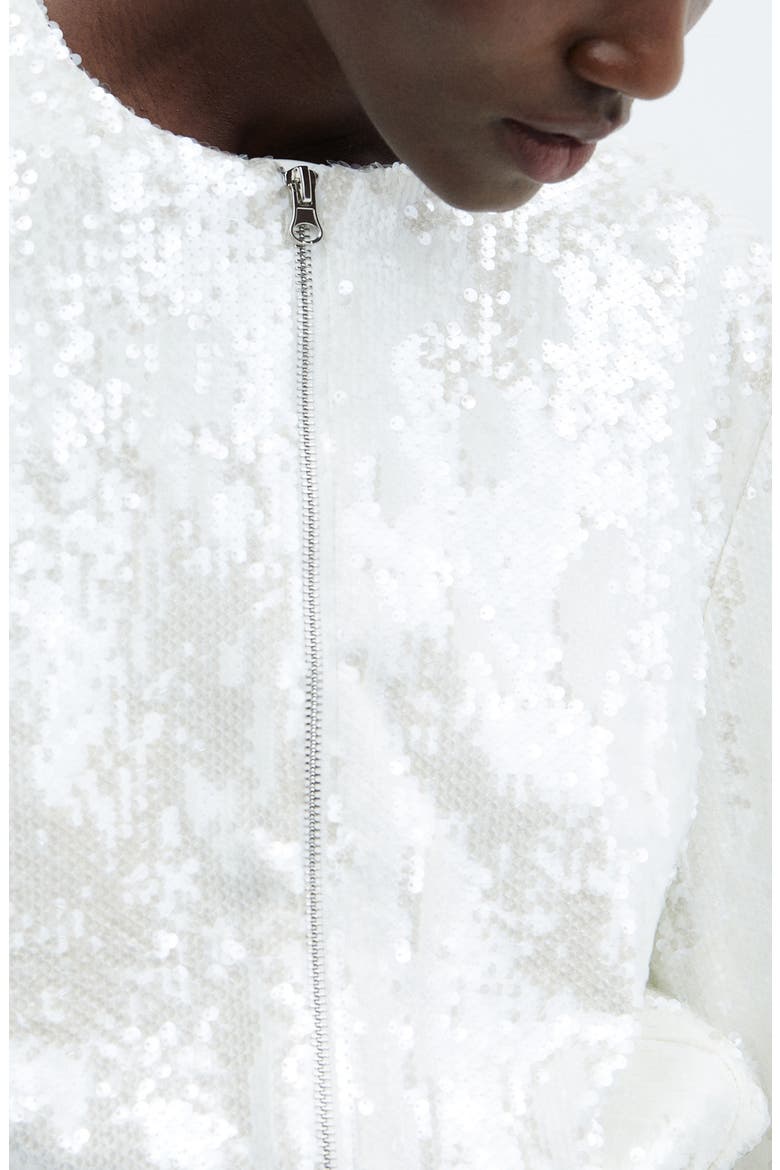 Sequin Bomber Jacket, Alternate, color, OFF WHITE