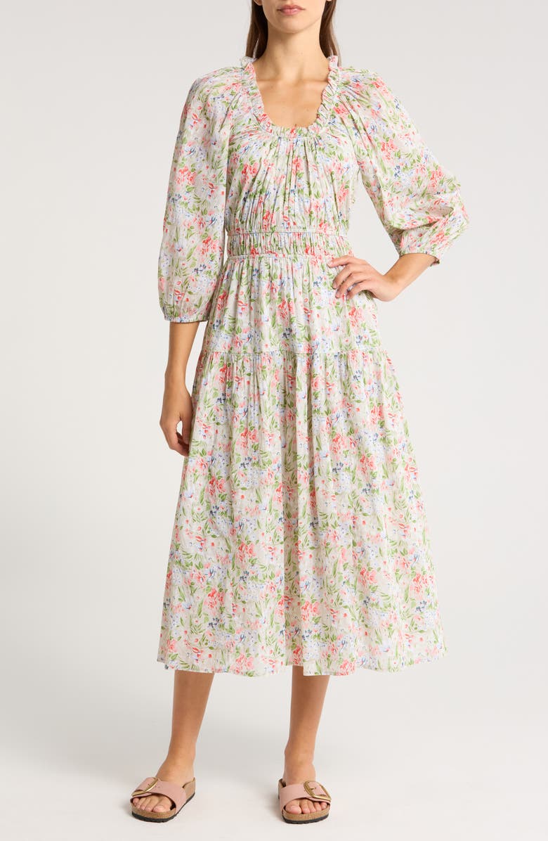 THE GREAT. The Moonstone Floral Long Sleeve Dress, Main, color, 