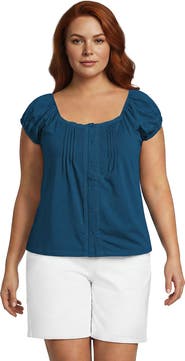 Lands' End Plus Size Sleeveless Lightweight Jersey Pintuck Button Front Blouse