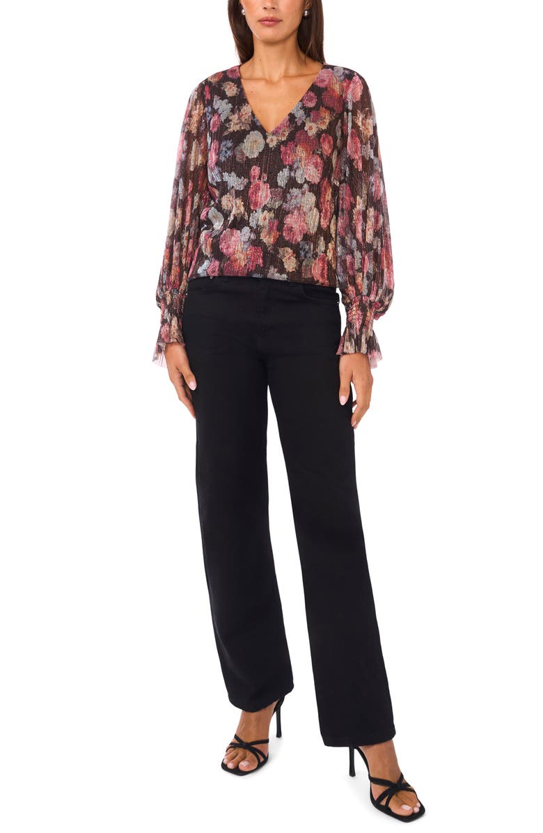 Vince Camuto Metallic Balloon Sleeve Top, Alternate, color, Rich Black