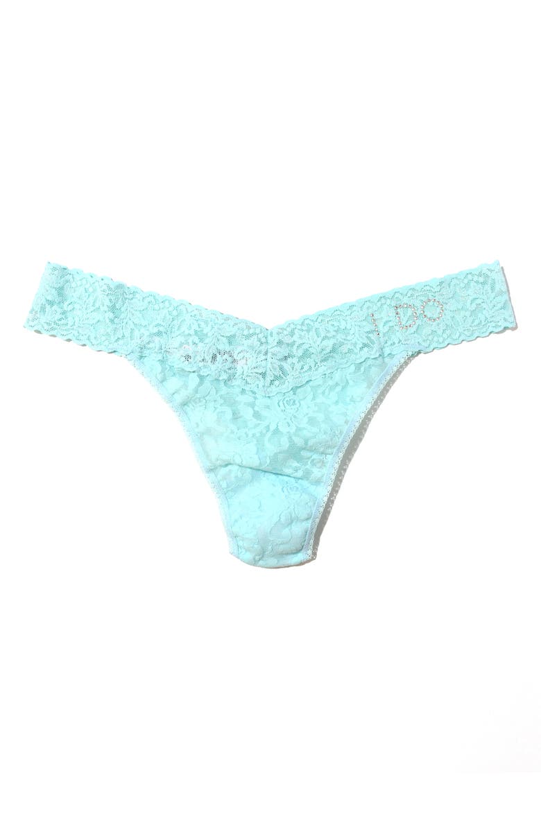 Hanky Panky 'I Do' Swarovski Crystal Regular Rise Thong, Main, color, Celeste Blue