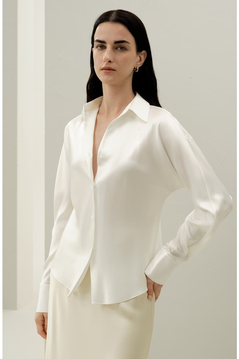 Women's Bias Cut Silk Shirt, Alternate, color, Natural White