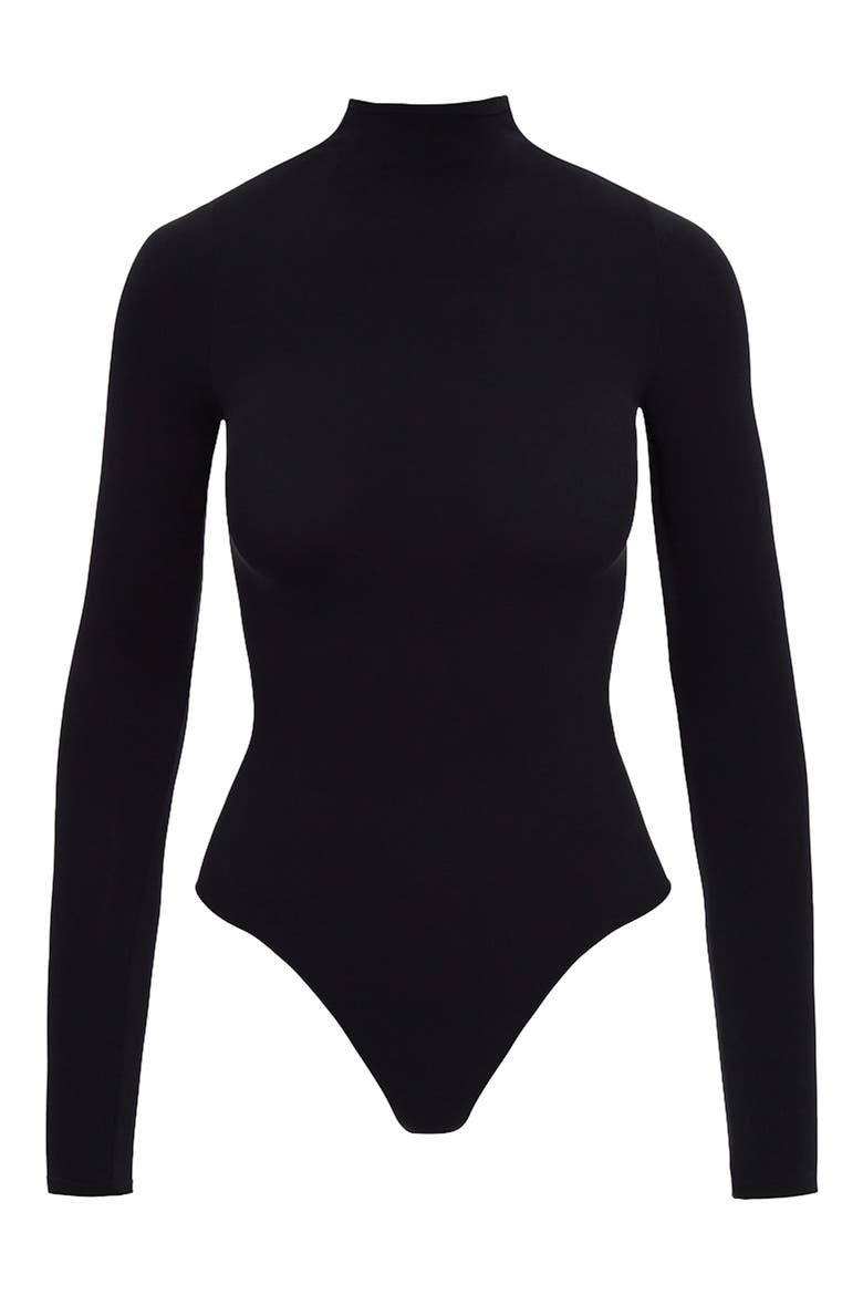 Ballet Mock Neck Bodysuit, Main, color, BLACK