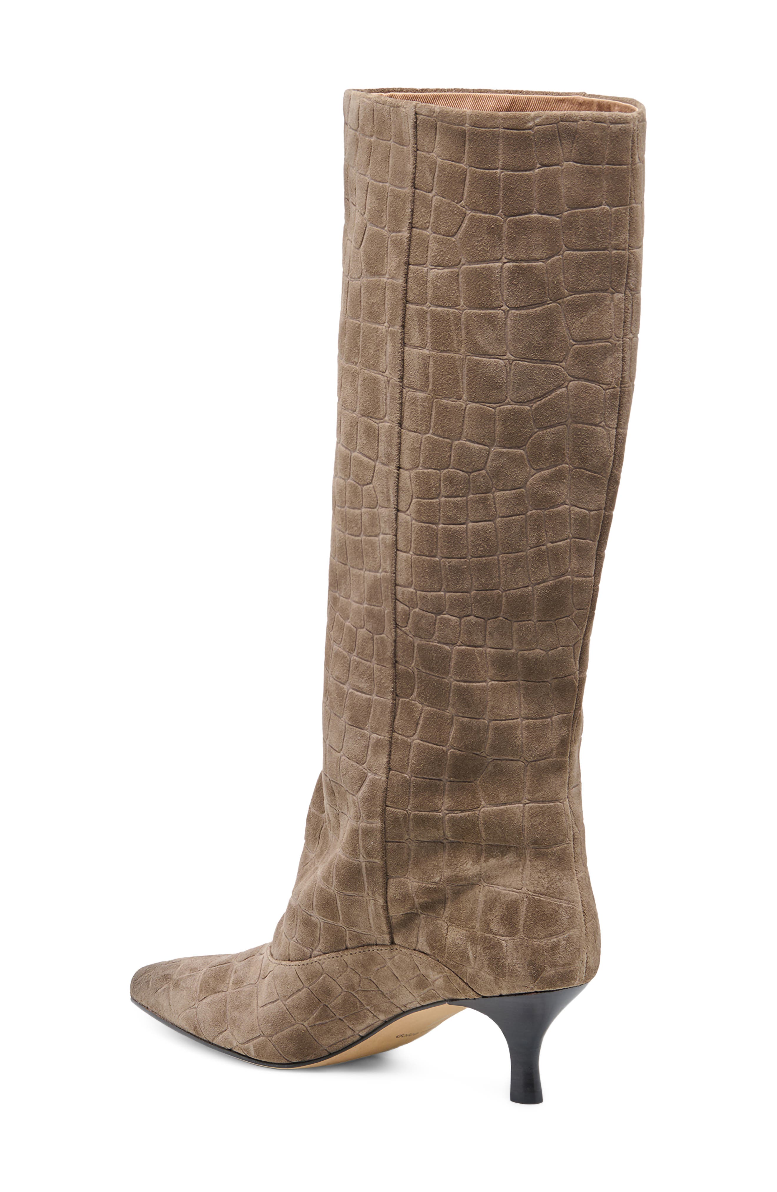 Roxla Croc Embossed Leather Knee High Boot, Alternate, color, TAUPE CROCO EMBOSSED