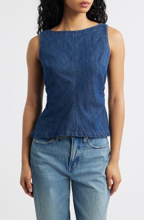 Ruched Denim Shell Top