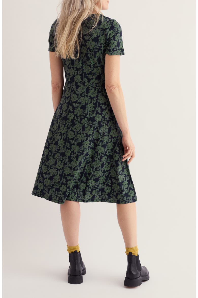 Enor Floral Print Organic Cotton Fit & Flare Midi Dress, Alternate, color, COSMOS STEMS MARITIME