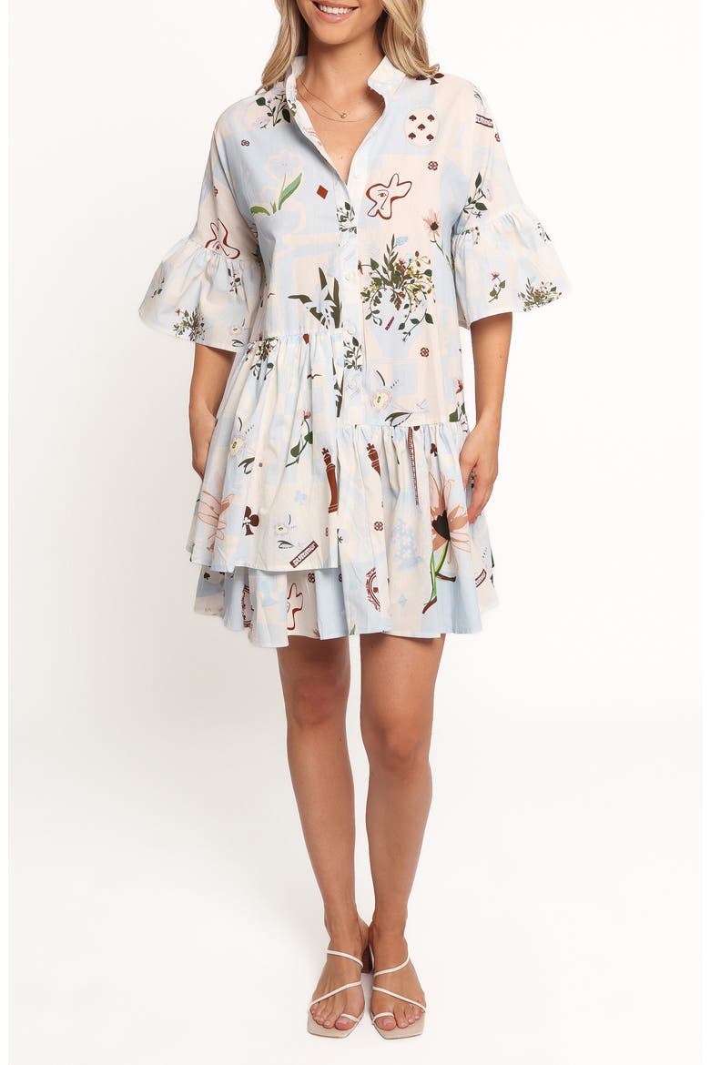 Marguerite Tiered Cotton Shirtdress, Main, color, BLUE FLORAL