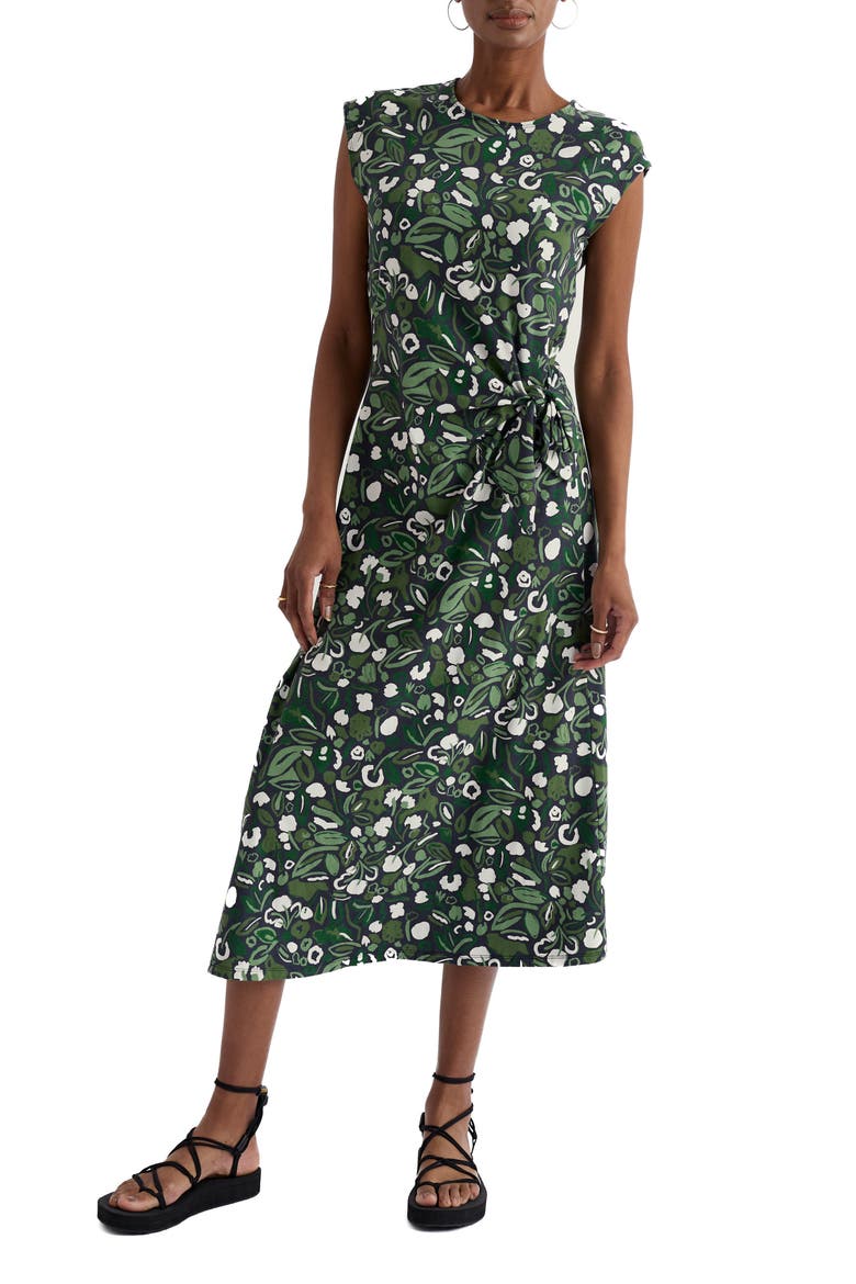 Fettling Jersey Tie Midi Dress, Main, color, GARDEN PLANTS INKWELL