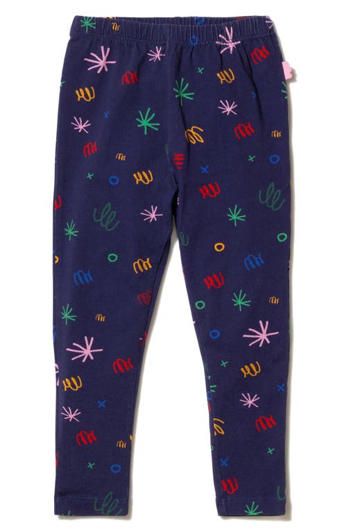 Mon Coeur Kids' Squiggle Print Cotton Leggings in Navy/Confetti 