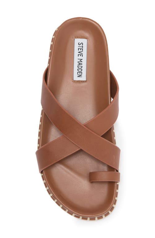 Steve Madden Avianna Womens Criss-cross Faux Leather Slide Sandals In Cognac Leather