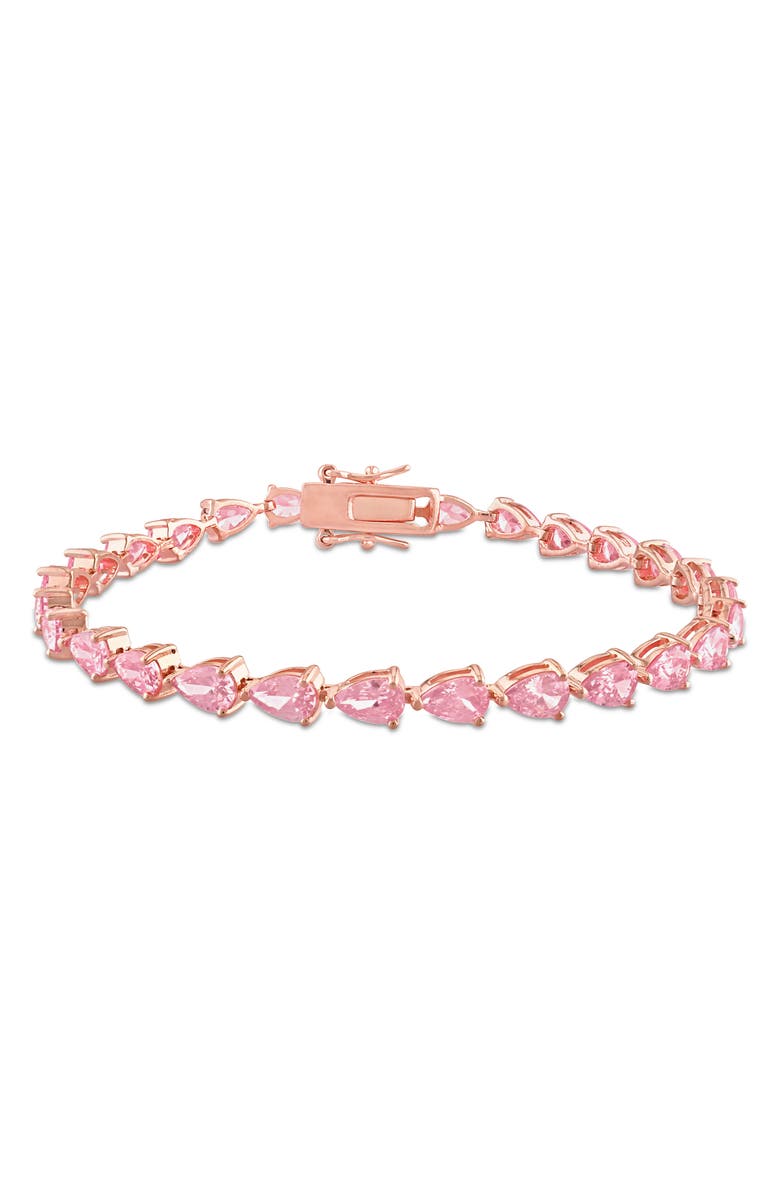 DELMAR Pear Cut Created Sapphire Tennis Bracelet, Main, color, Pink