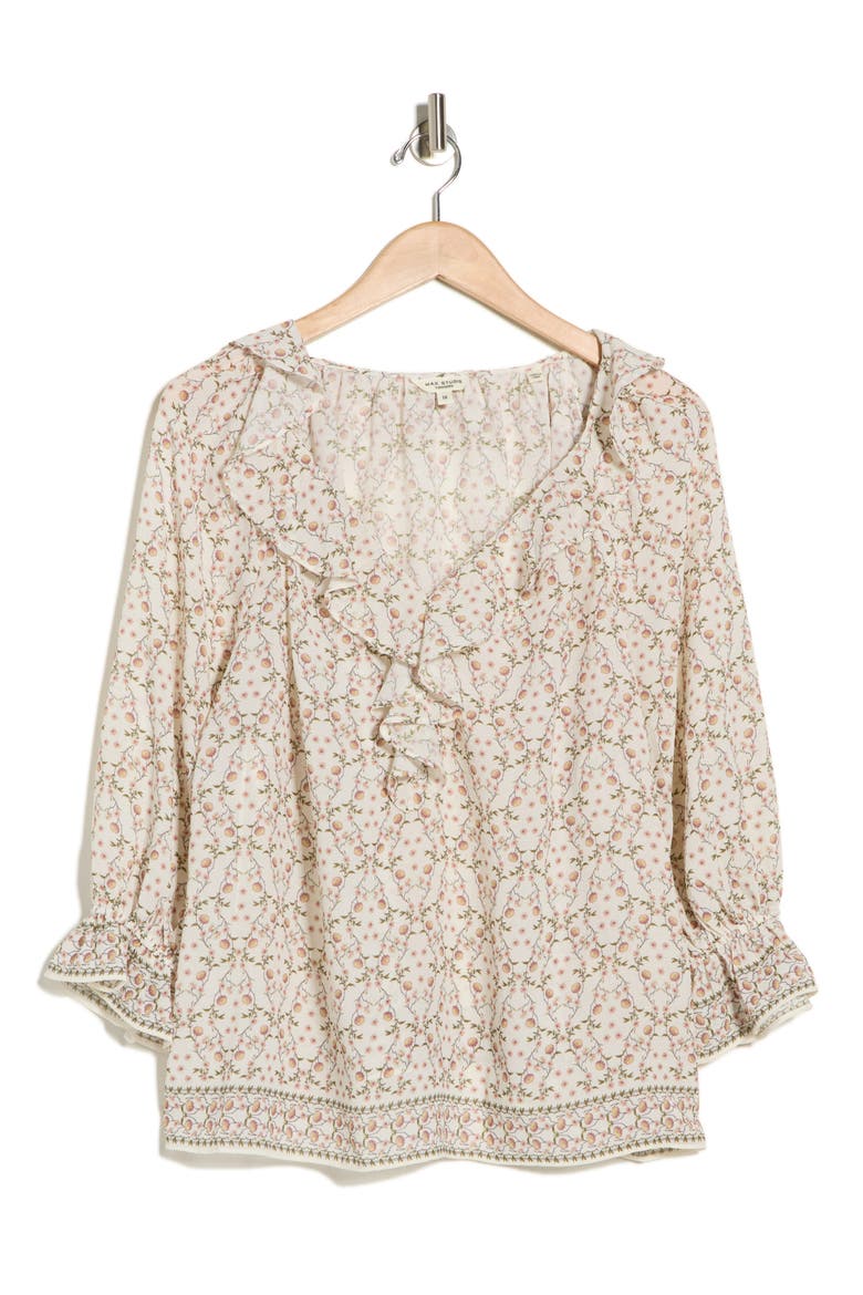 Ruffle Woven Top, Alternate, color, TOFU PINCUSHION LATTICE
