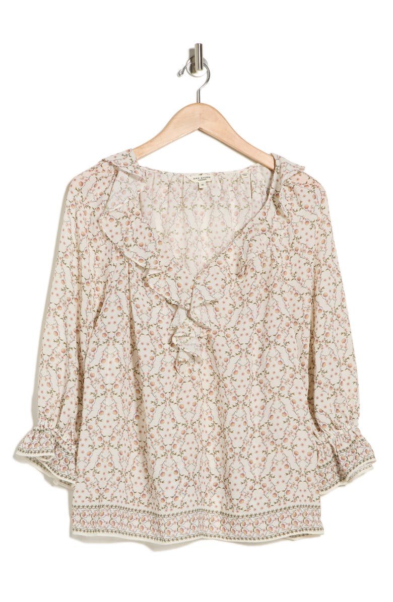 MAX STUDIO Ruffle Woven Top, Main, color, Tofu Pincushion Lattice
