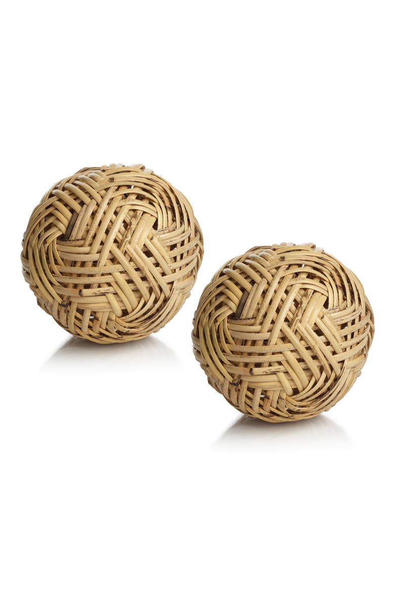 Set of 2 Rattan Decorative Balls, Main, color, NATURAL