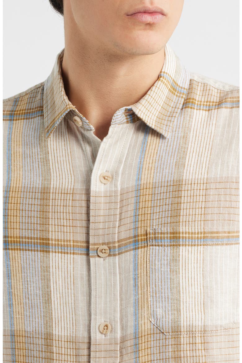 Dawson Plaid Short Sleeve Linen Blend Button-Up Shirt, Alternate, color, ECRU/ TAN/ BLUE PLAID