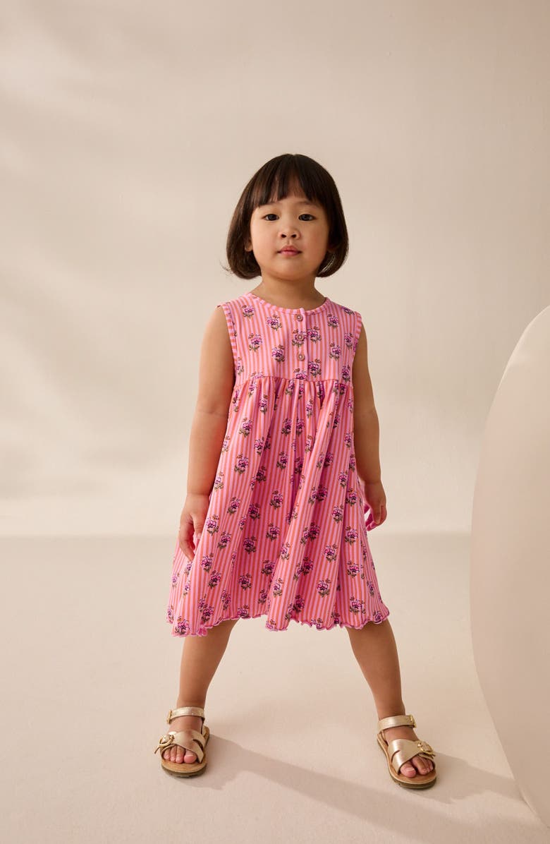 NEXT Kids' Floral Print Ribbed Romper, Alternate, color, Pink