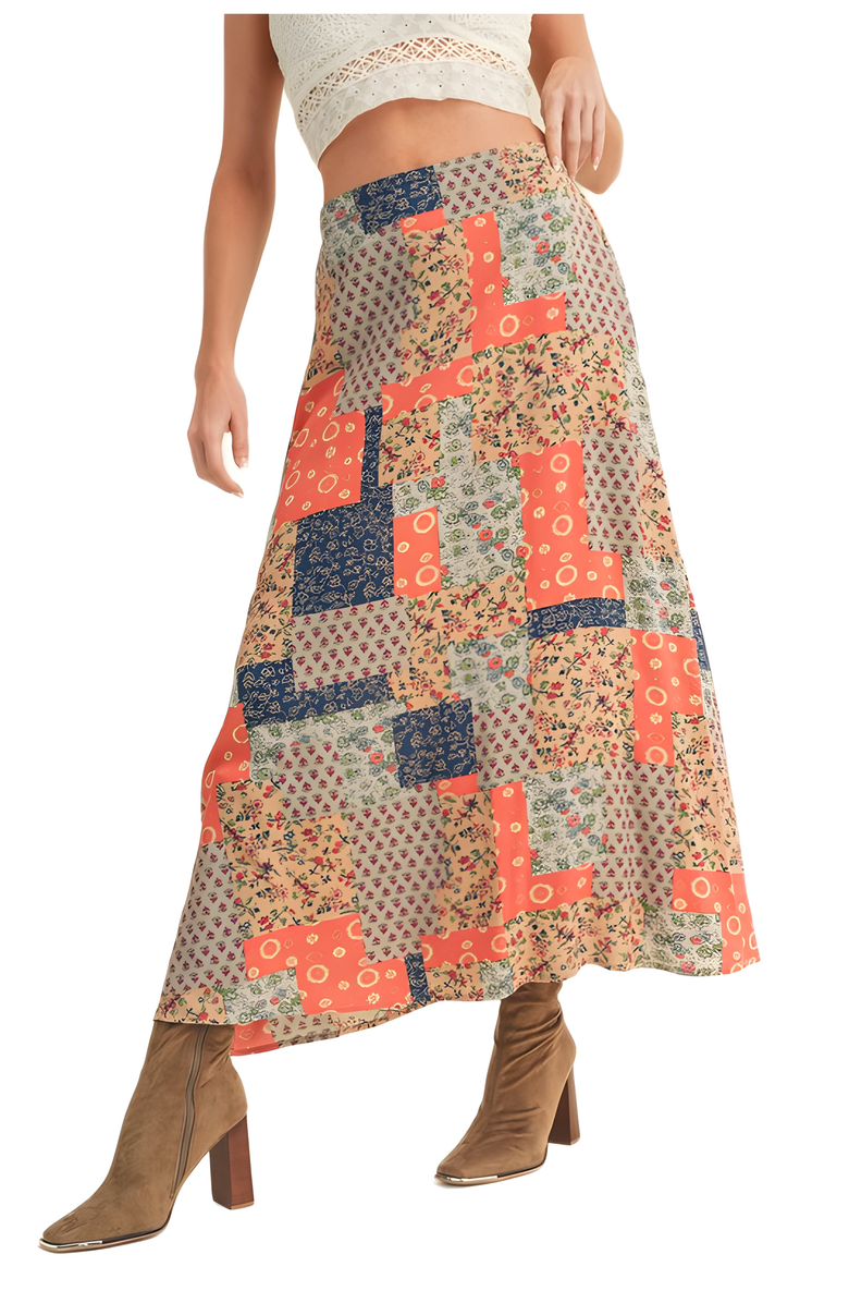 Knit and Lounge Patchwork Print A-Line Maxi Skirt, Alternate, color, 