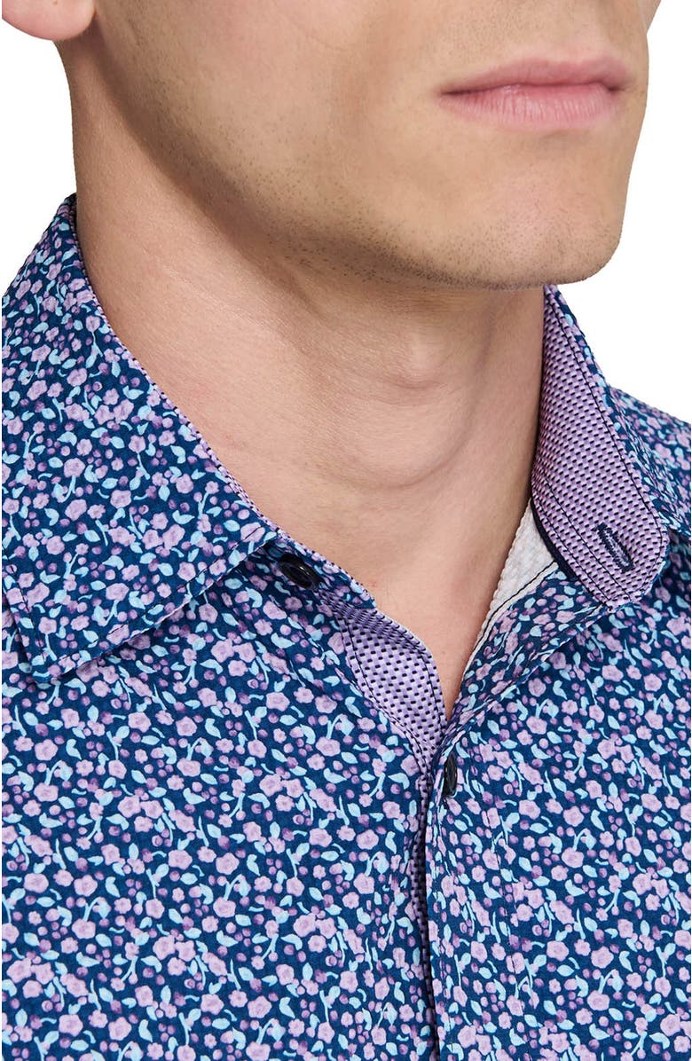 CONSTRUCT Slim Fit Floral Seersucker Short Sleeve Shirt, Alternate, color, Navy