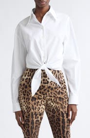 Dolce&Gabbana Tie Hem Cotton Poplin Button-Up Shirt
