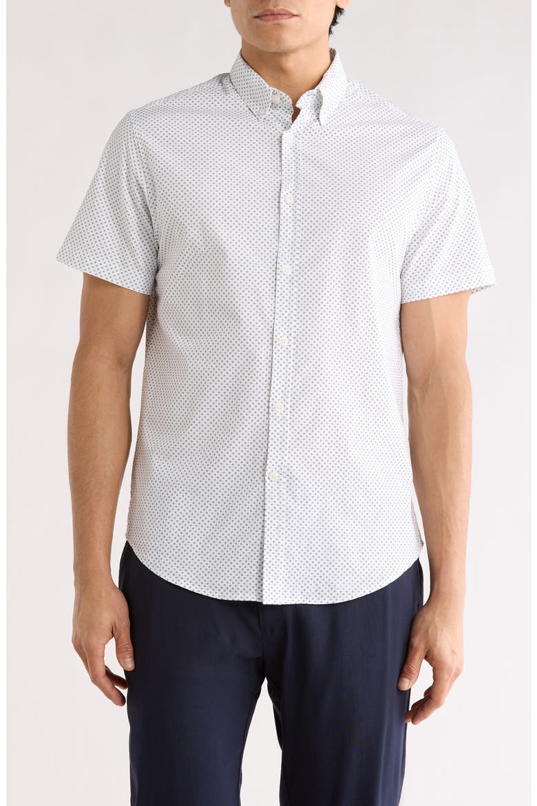 Pop Geometric Short Sleeve Button-Down Shirt, Main, color, WHITE/ BLACK