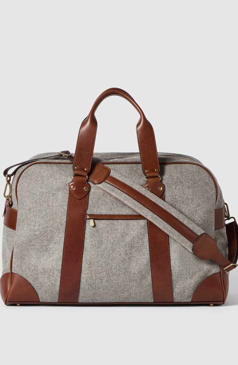 Brunello Cucinelli Virgin wool, alpaca and cashmere flannel street bag with grained calfskin inserts, Alternate, color, Medium Grey