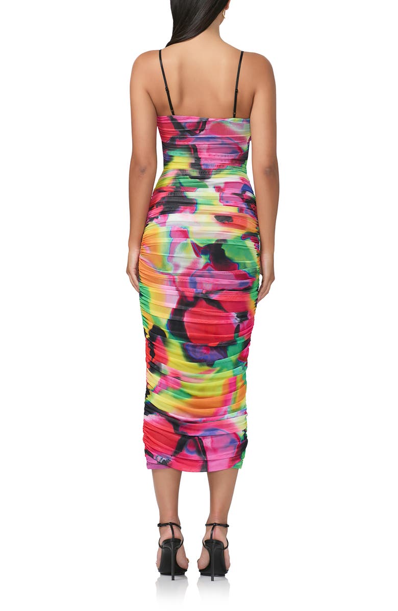 AFRM Hazel Print Ruched Mesh Midi Dress, Alternate, color, Spray Floral