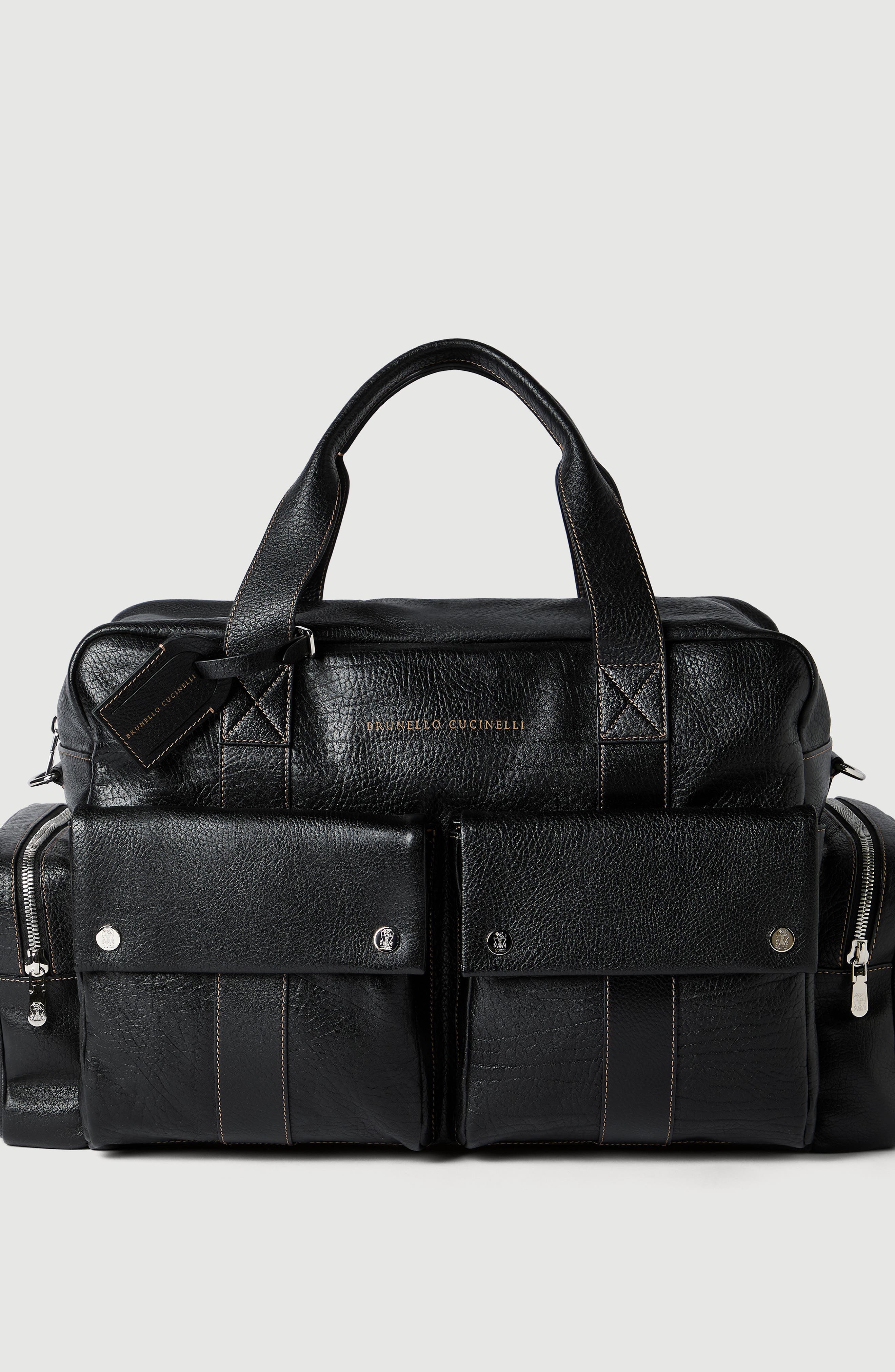 Grained calfskin leisure bag, Main, color, Black