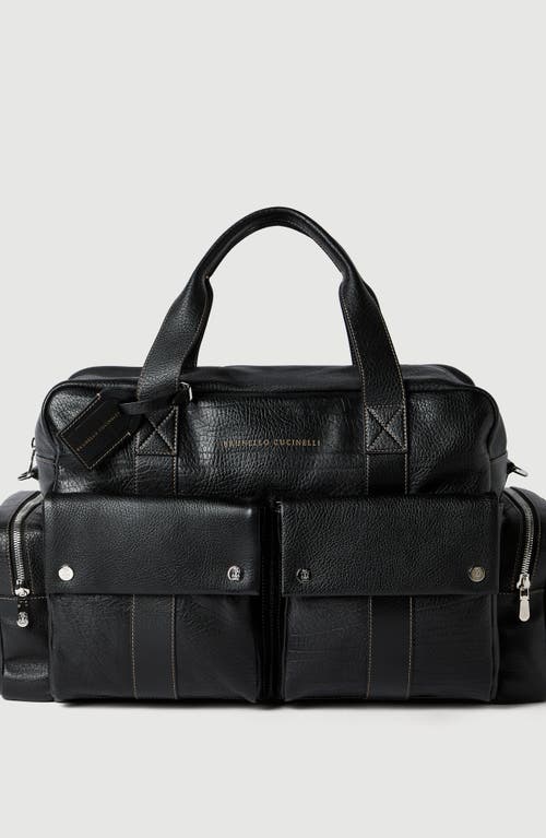 Brunello Cucinelli Grained Calfskin Leisure Bag In Black