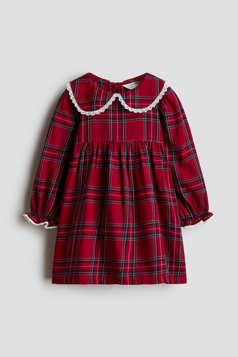 Lace-trimmed Flannel Dress, Alternate, color, Red/plaid