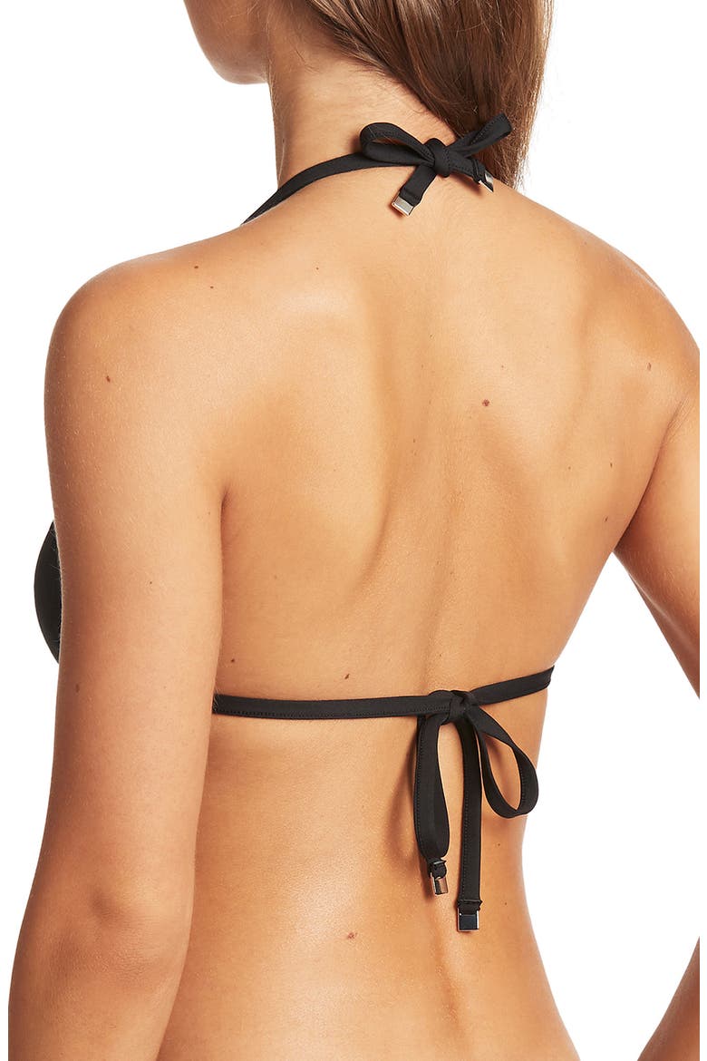 Scalloped Triangle Bikini Top, Alternate, color, BLACK