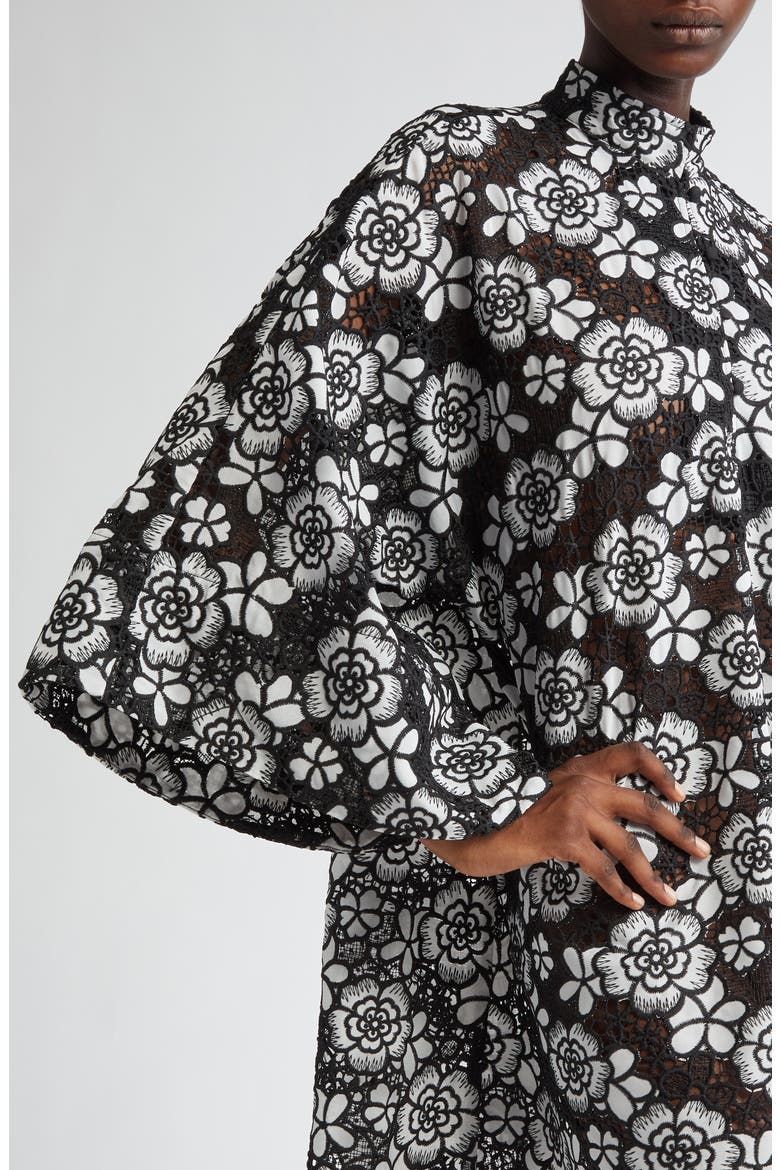 Floral Lace Cover-Up Minidress, Alternate, color, BLACK/ WHITE