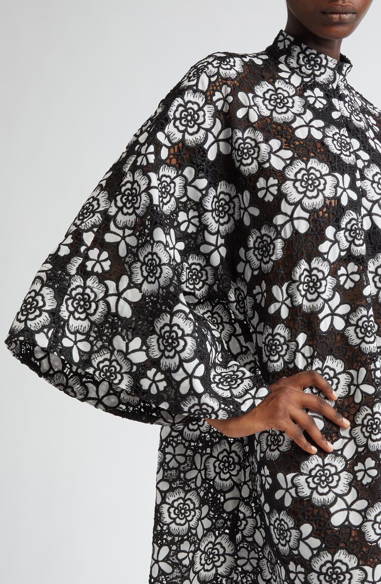 La Vie Style House Floral Lace Cover-Up Minidress, Alternate, color, Black/ White