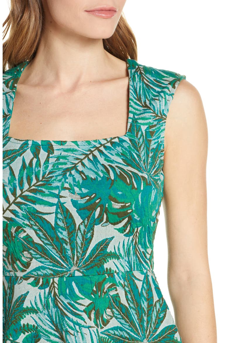 Tropical Jacquard Sleeveless Fit & Flare Dress, Alternate, color, JUNGLE JACQUARD