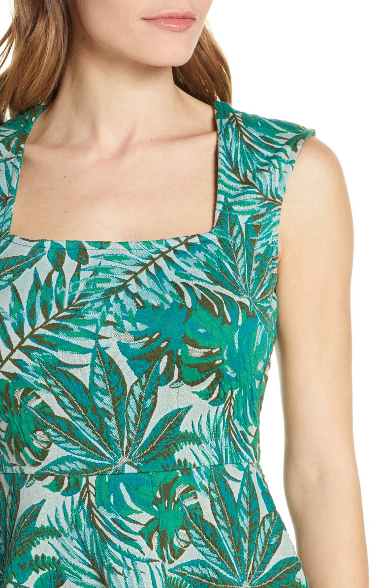 Leota Tropical Jacquard Sleeveless Fit & Flare Dress, Alternate, color,