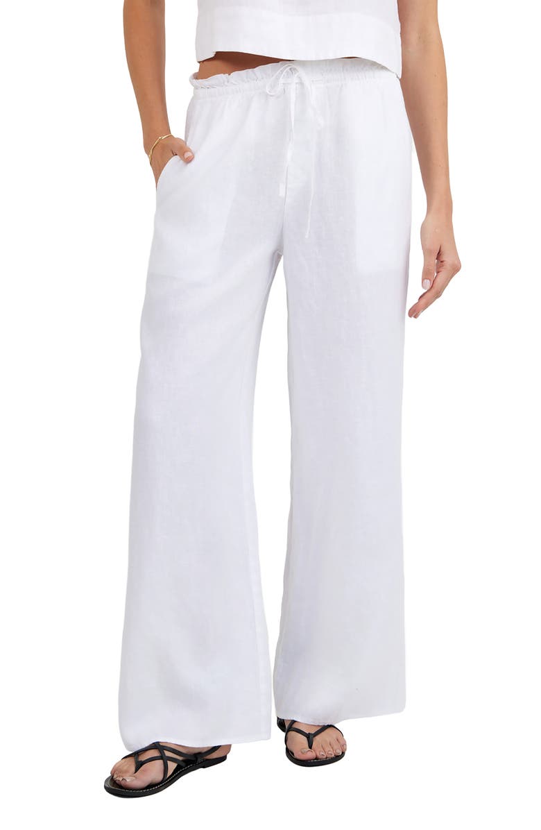 Bella Dahl Ruffle Waist Wide Leg Linen Pants, Main, color, White