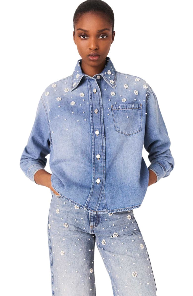 maje Denim shirt jacket, Alternate, color, Blue