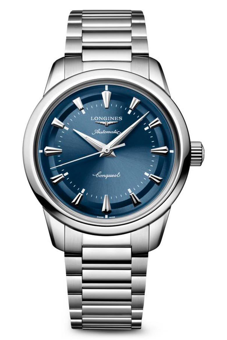 Conquest Heritage Automatic Bracelet Watch, 38mm, Main, color, BLUE