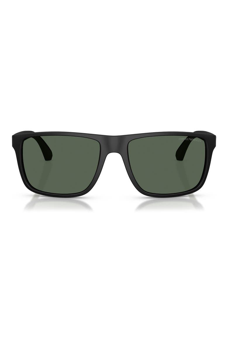 56mm Square Sunglasses, Main, color, MATTE BLACK / DARK GREEN