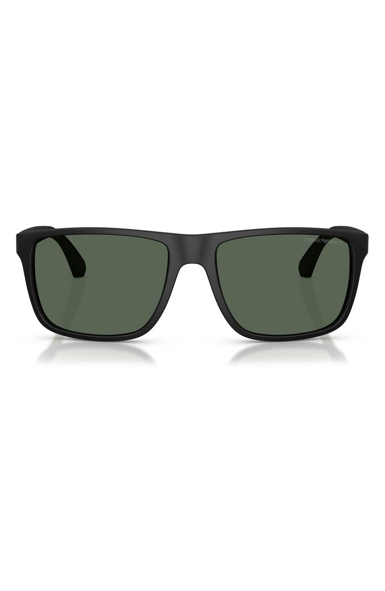 Emporio Armani 56mm Square Sunglasses, Main, color, Matte Black / Dark Green