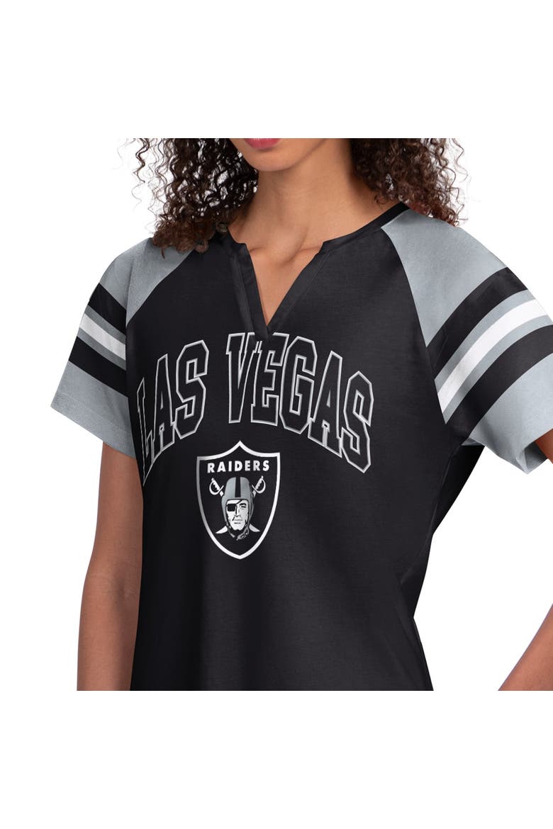 Women's Starter  Black Las Vegas Raiders Game On Notch Neck Raglan T-Shirt, Alternate, color, Black