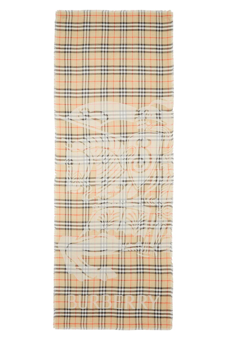 Wide EKD Check Wool & Silk Fringe Scarf, Alternate, color, SAND