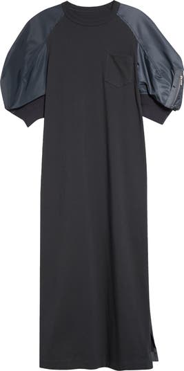 ■sacai■サカイ■Puff Sleeve Cotton Jersey & Nylon Dress■ Sacai Puff Sleeve Cotton Jersey & Nylon Twill Dress | Nordstrom