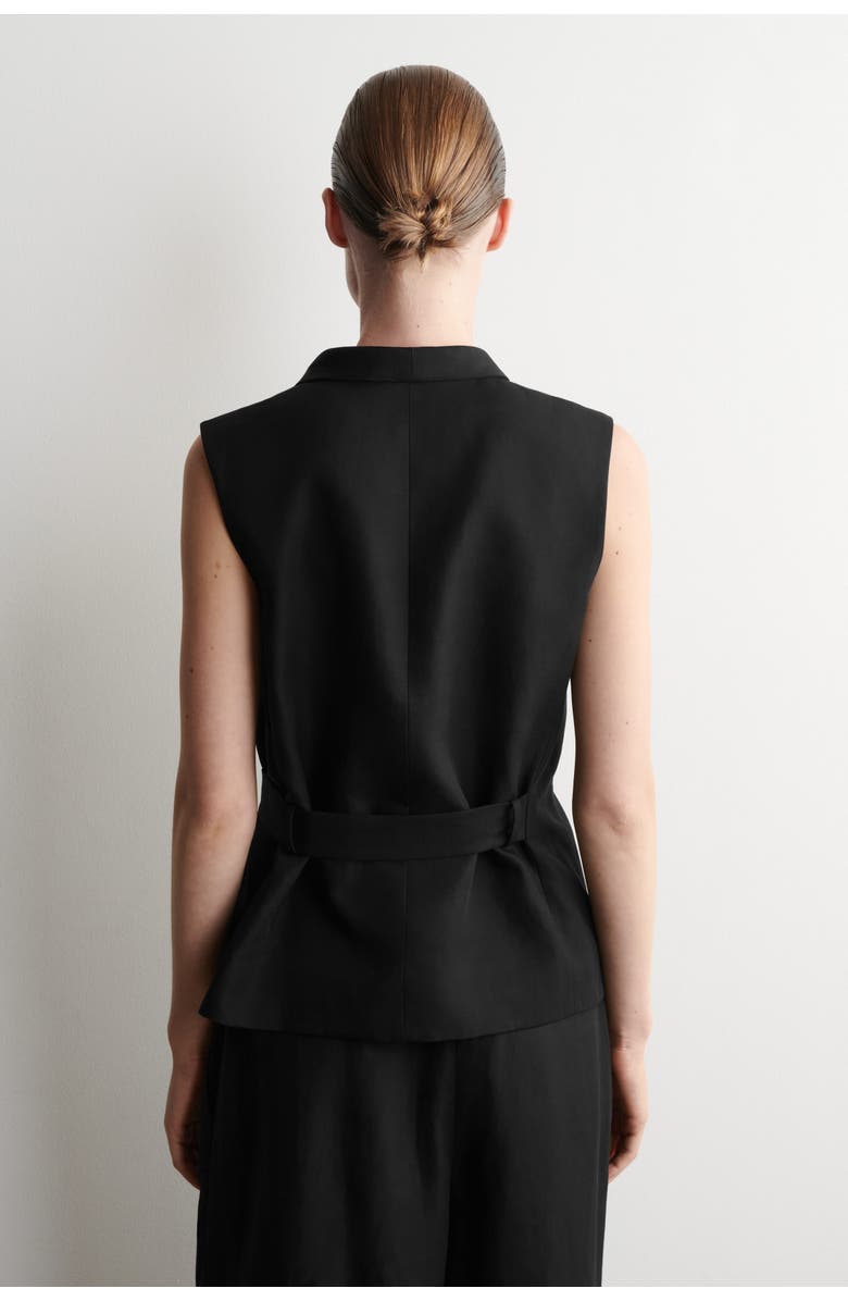 COS Shawl-collar Belted Linen-blend Waistcoat, Alternate, color, Black