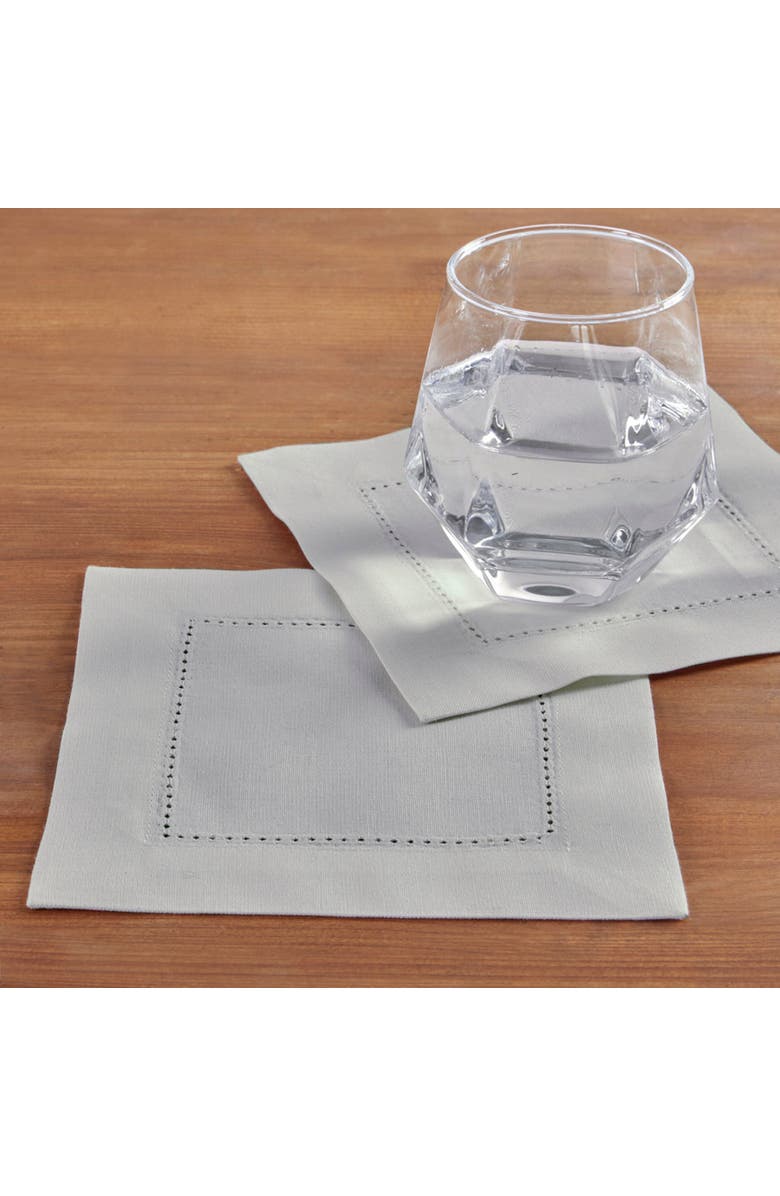 Solino Home Cotton Linen Cocktail Napkins - Cotton Linen Hemstitch, 6" x 6", Alternate, color, Light Grey