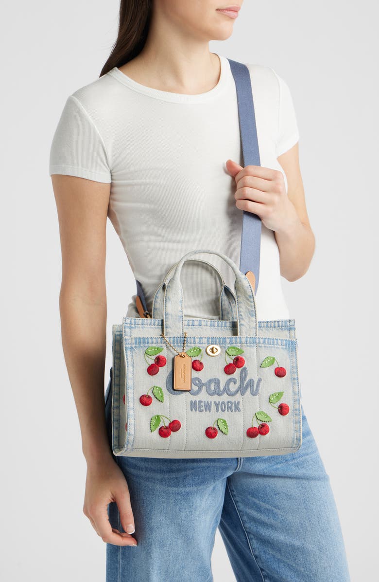 COACH Cherry Embroidery Cargo Denim Tote 26, Alternate, color,