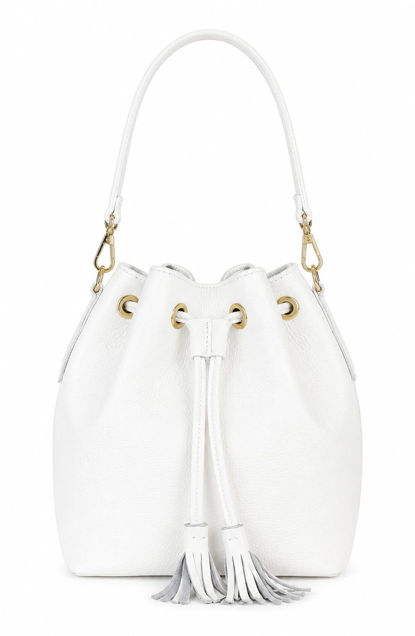 Carlotta Leather Bucket Bag, Main, color, WHITE