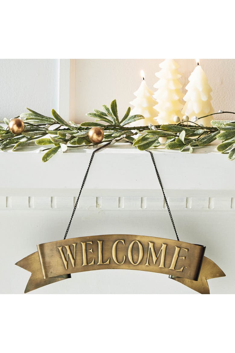 Welcome Hanging Door Sign - Antique Brass Gold Wall Art, Alternate, color, Gold