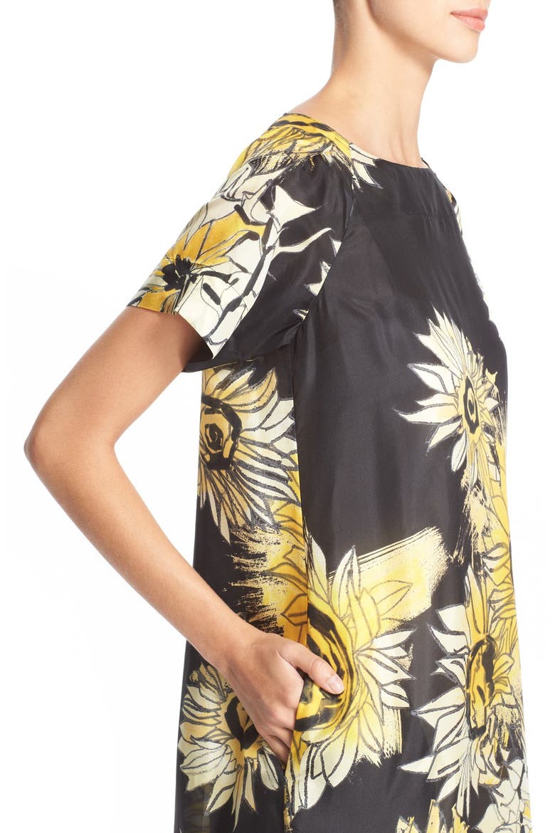 'Amanda' Floral Print Silk Shift Dress, Alternate, color, BLACK PRINT